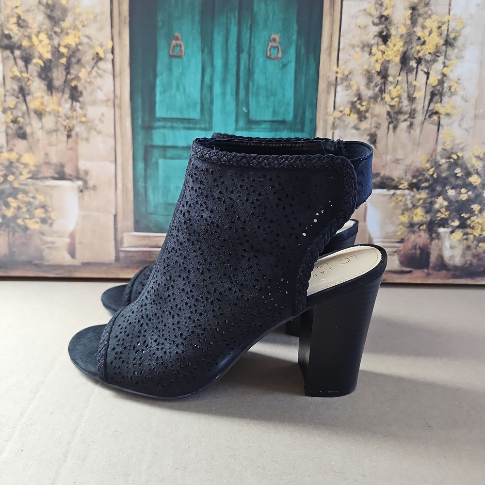 LC Lauren Conrad Boots Womens 10 Ankle Bootie Cut-Out Block Heels Hazelnut Black